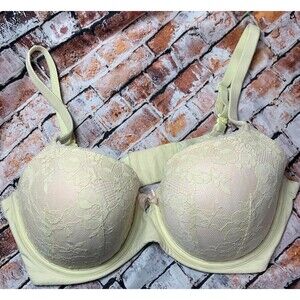 Victoria's Secret 36DD Lined Demi Bra Pink and Yellow Lightly Padded Underwire